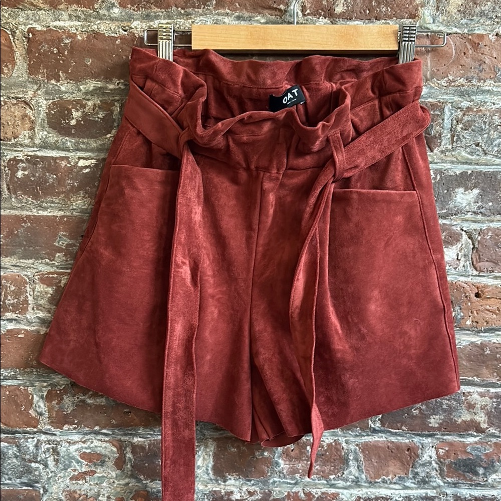 Rust Red Suede Shorts with Belt